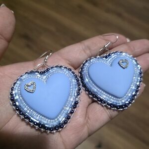 Indigenous Beaded Blue Heart Earrings